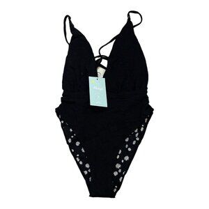 Maaji Womens S One Piece V Plunge Swimsuit Floral Daisy Black Convertible Straps